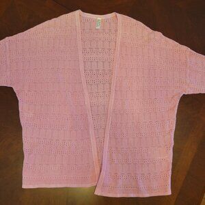 Guilty Knitwear Open Front Pointelle Cardigan — Blush Pink — 83% Viscose 17% Pol